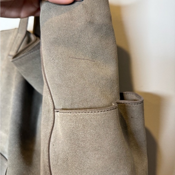 Garnet Hill Suede Leather Gray Tote Bag Purse Slouchy Boho Magnetic Closure - Picture 10 of 11